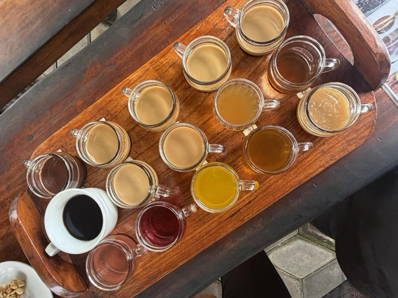 Coffee and tea tasting flight at the Luwak plantation